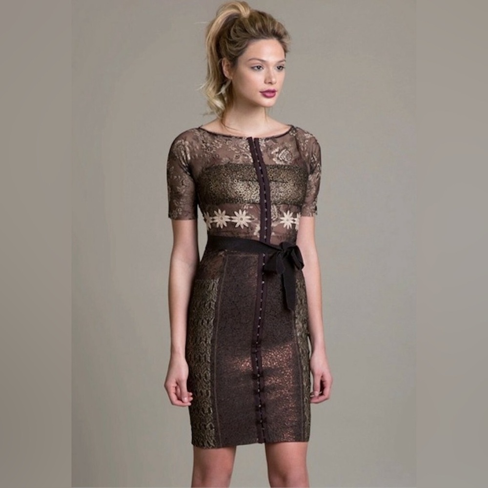 Anthro/ Beguile by Byron Lars Brown and Cream Lace Dress